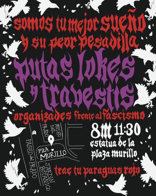 Cartel anunciando el bloke para ‘putas, lokes y travestís’ de la manifestación del 8M en Madrid.